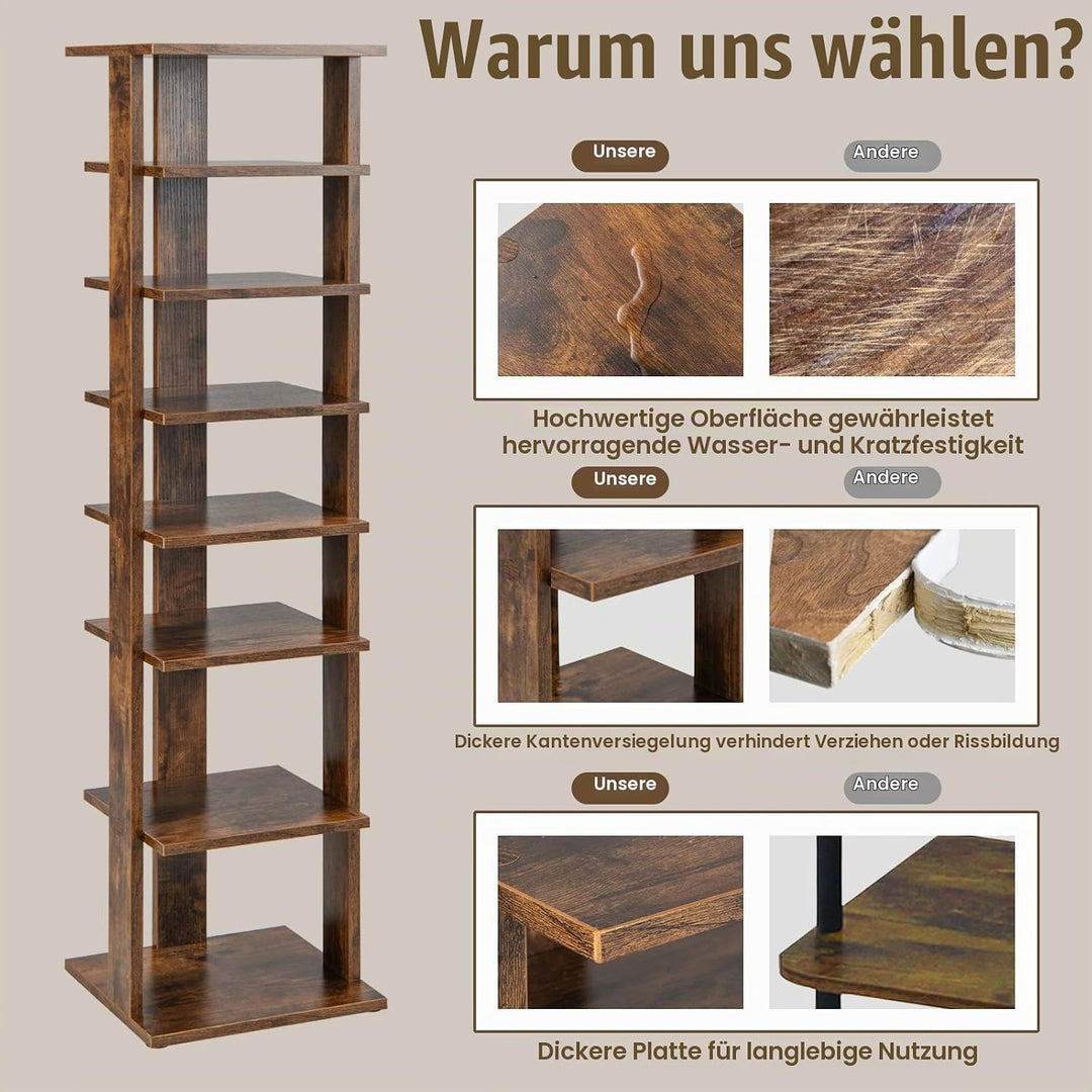 GIANTEX Schuhregal schmal und hoch, Schuhschrank Regal Holz 8 Ebenen, Schuhständer Schuhablage verti