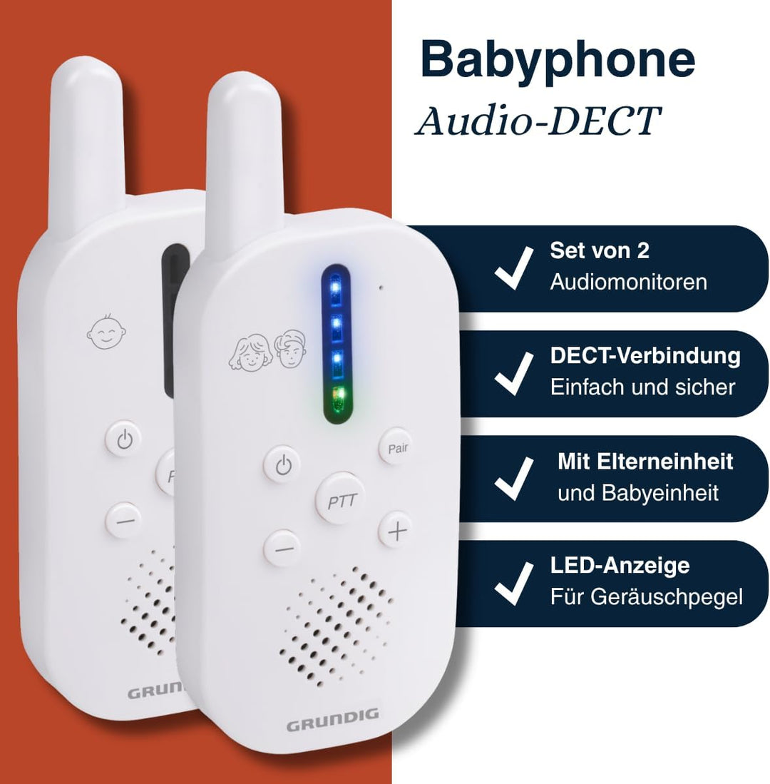 Grundig DECT Audio-Babyphone – Babyfon mit 150 m Reichweite – Eltern-Kind-Einheit – mit LED-Tonanzei