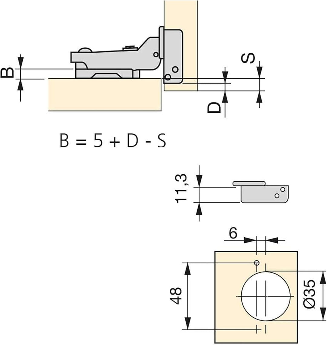 Emuca 1011007 Pack aus 20 Topfscharnieren Ø35mm 100° für sich überlappende Türen und Zusätze zum Fes