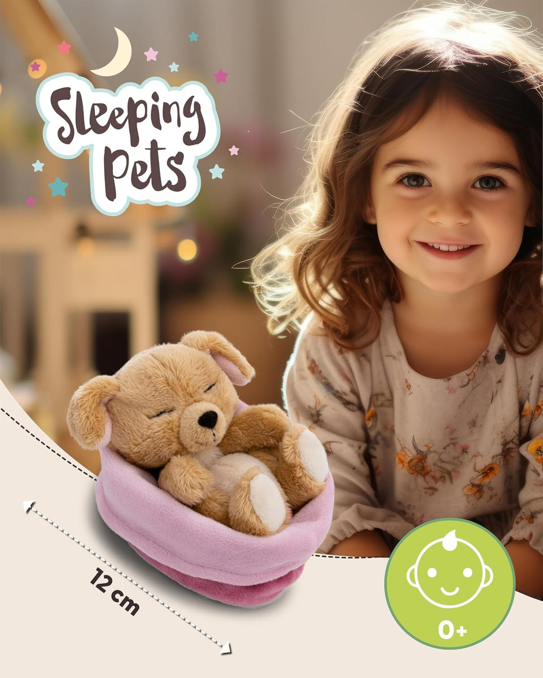 NICI Kuscheltier Hund 12cm schlafend im Körbchen - beige - 63133 | Stofftier aus weichem Plüsch, nie