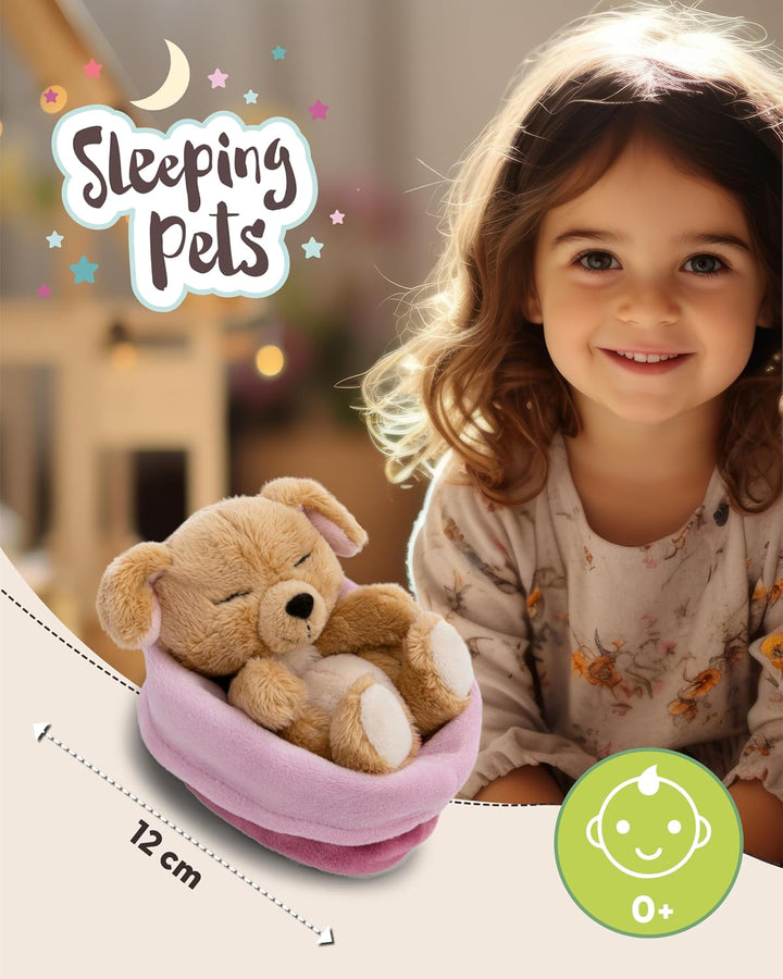 NICI Kuscheltier Hund 12cm schlafend im Körbchen - beige - 63133 | Stofftier aus weichem Plüsch, nie