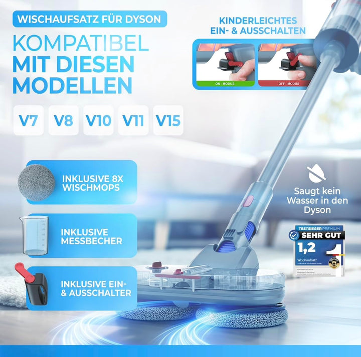 Weidenbach Wischaufsatz für Dyson V7/V8/V10/V11/V15/Gen5 - elektrisch Staubsauger - Wischmop Aufsatz