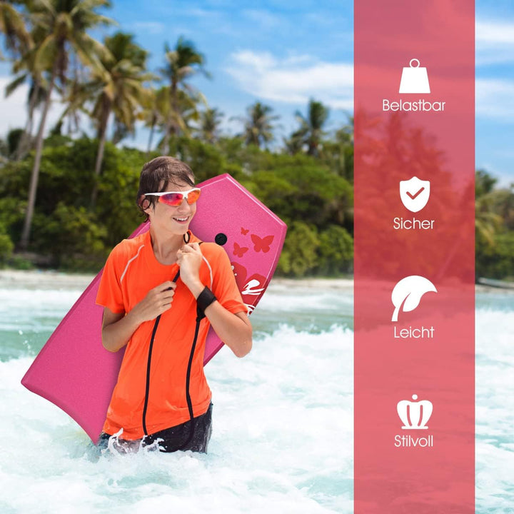 DREAMADE Bodyboard mit 90 cm Sicherheitsleine, bis zu 85kg belastbar, Surfbrett aus XPE &amp; HDPE &amp;EPS,