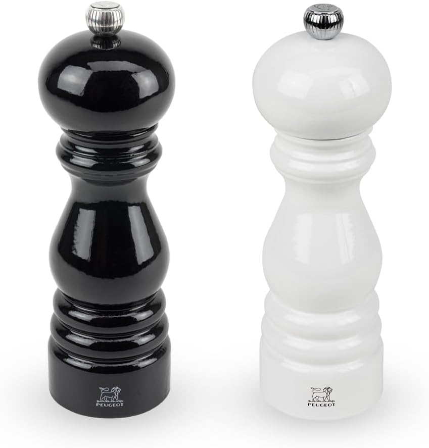 Salz- und Pfeffermühlen-Set, schwarz und weiss lackiert, 18cm