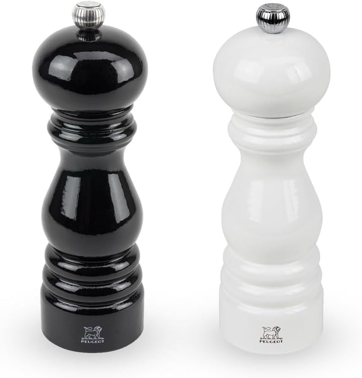 Salz- und Pfeffermühlen-Set, schwarz und weiss lackiert, 18cm