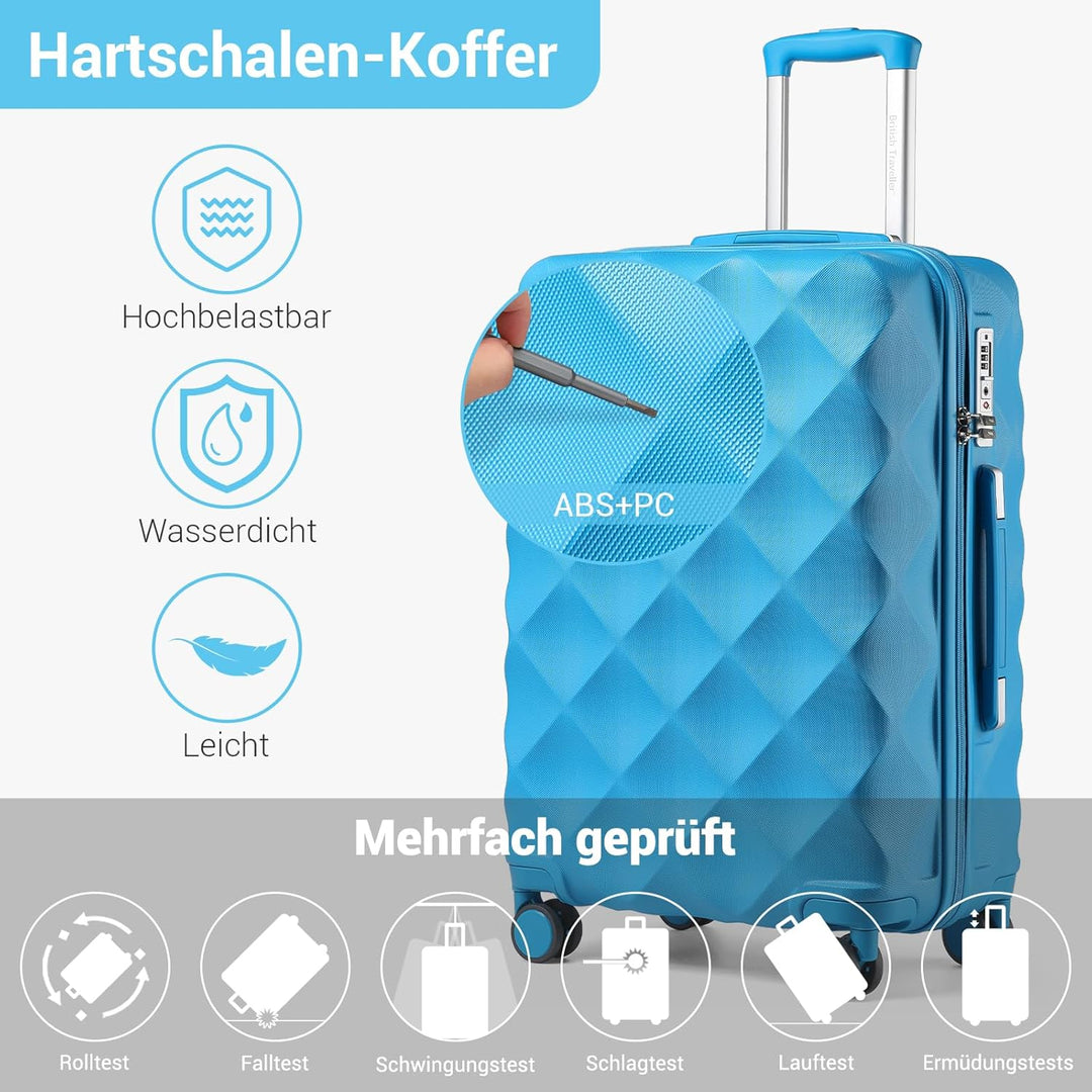 British Traveller Handgepäck Koffer 54x36.5x21.5 cm, Hartschalen Reisekoffer aus ABS+PC mit TSA-Schl