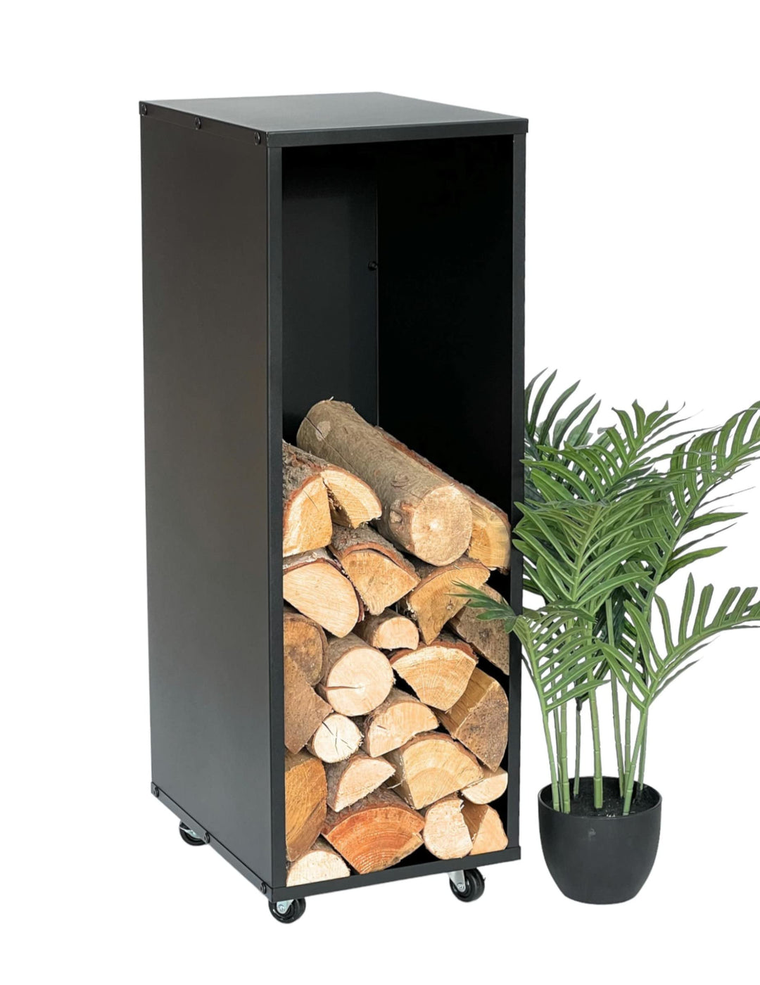 DanDiBo Kaminholzregal Innen Metall Schwarz Kaminholzständer 85 cm mit Rollen 96359 Kaminholzwagen H