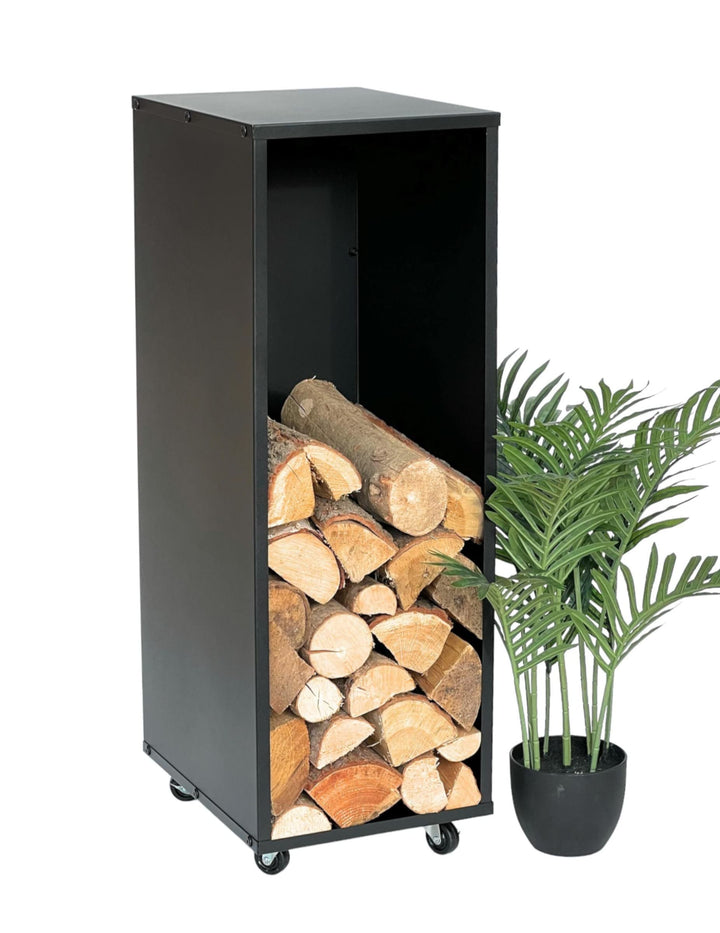 DanDiBo Kaminholzregal Innen Metall Schwarz Kaminholzständer 85 cm mit Rollen 96359 Kaminholzwagen H