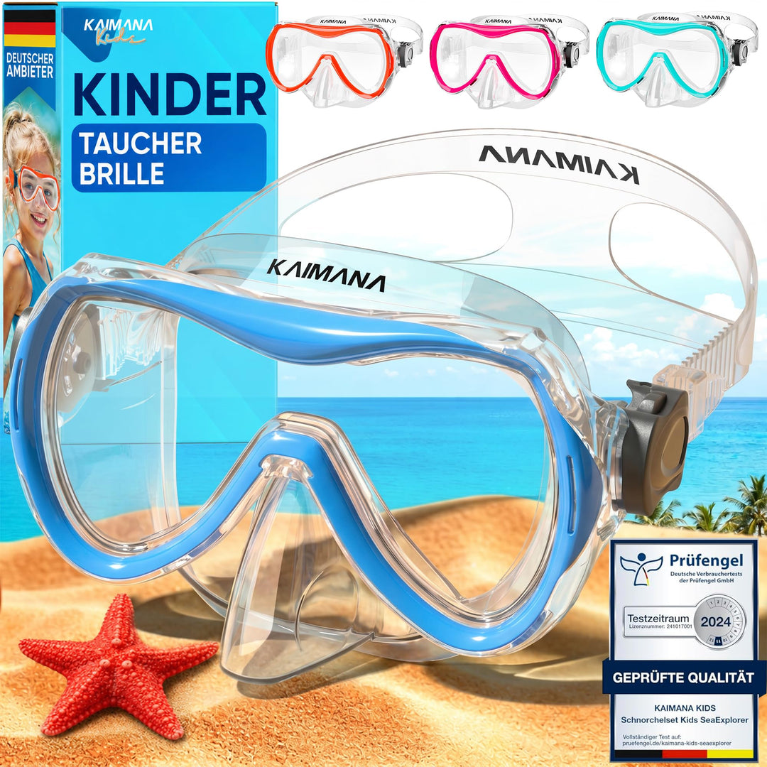 KAIMANA® Taucherbrille Kinder inkl. gratis Tragetasche | ab 3 Jahre | extra Bequeme Taucherbrille mi