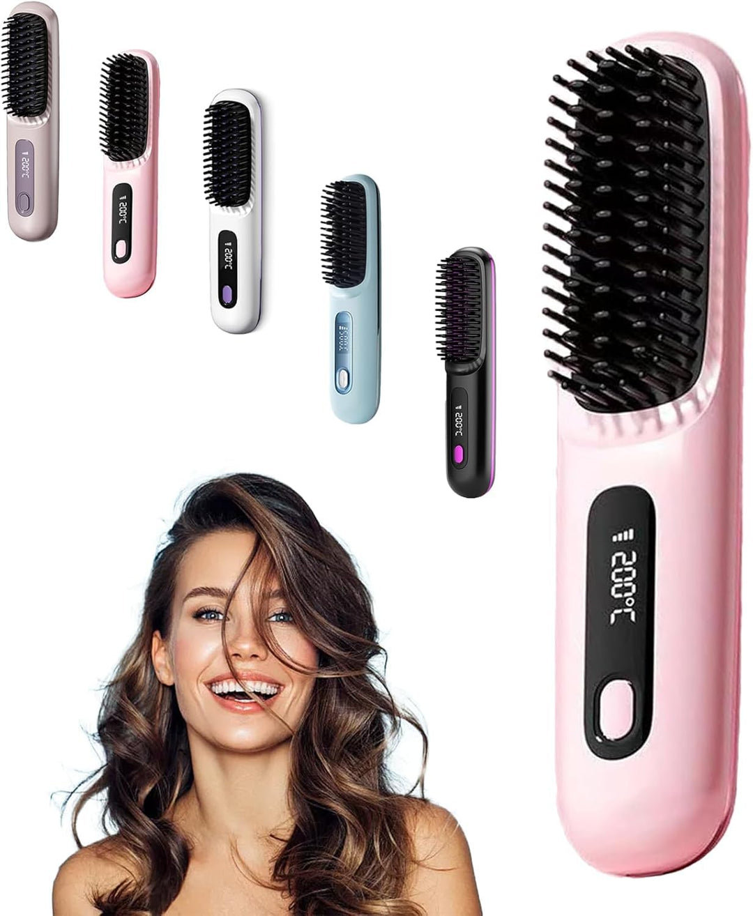 Go Brush Pro,Kabellose Haarglätterbürste,2026 Glättbürste,Verbrühungsschutz Glätteisen,Tragbarer Min