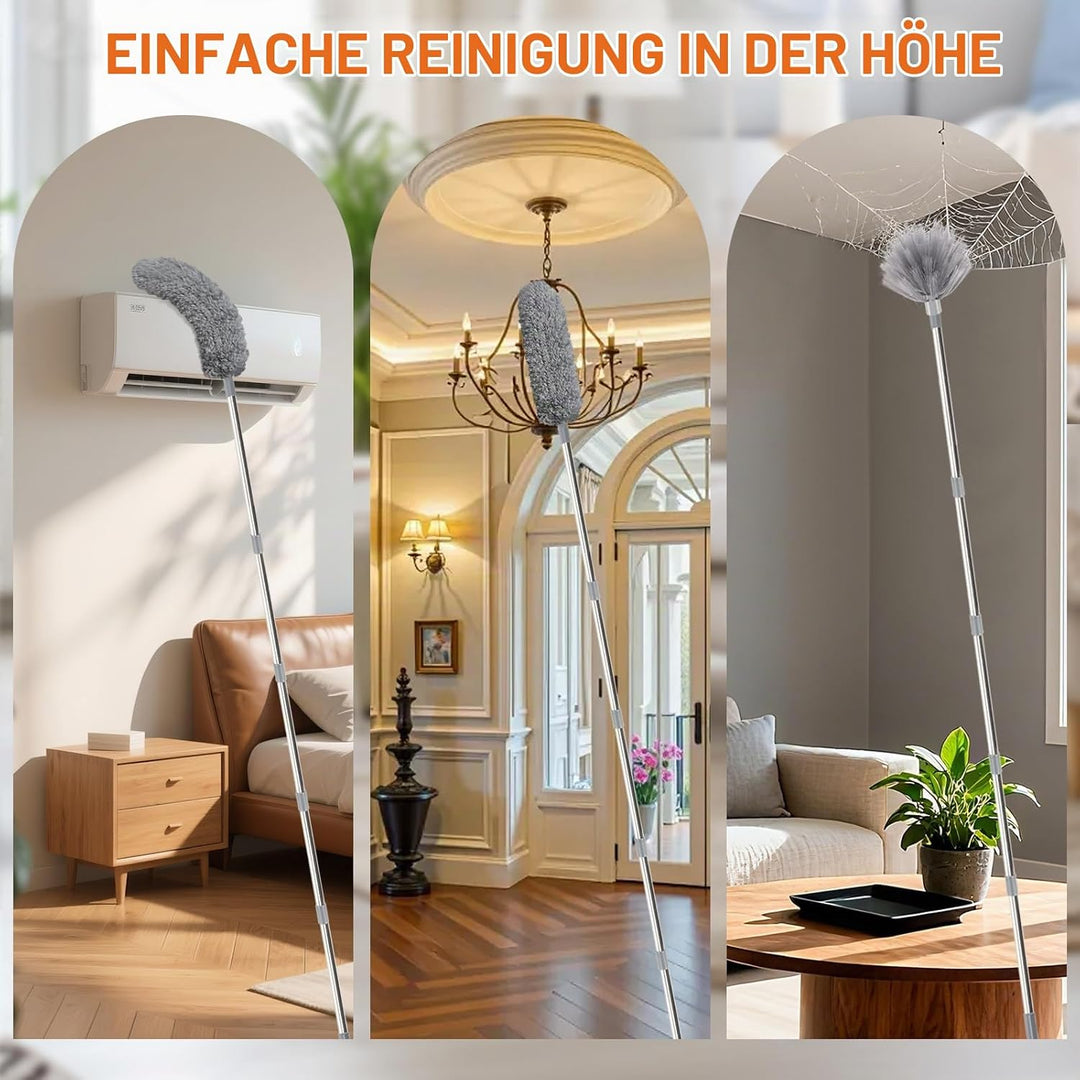 Staubwedel Teleskop Lang Ausziehbar, Wiederverwendbare biegbare Staubtücher, Mit Fensterreiniger und
