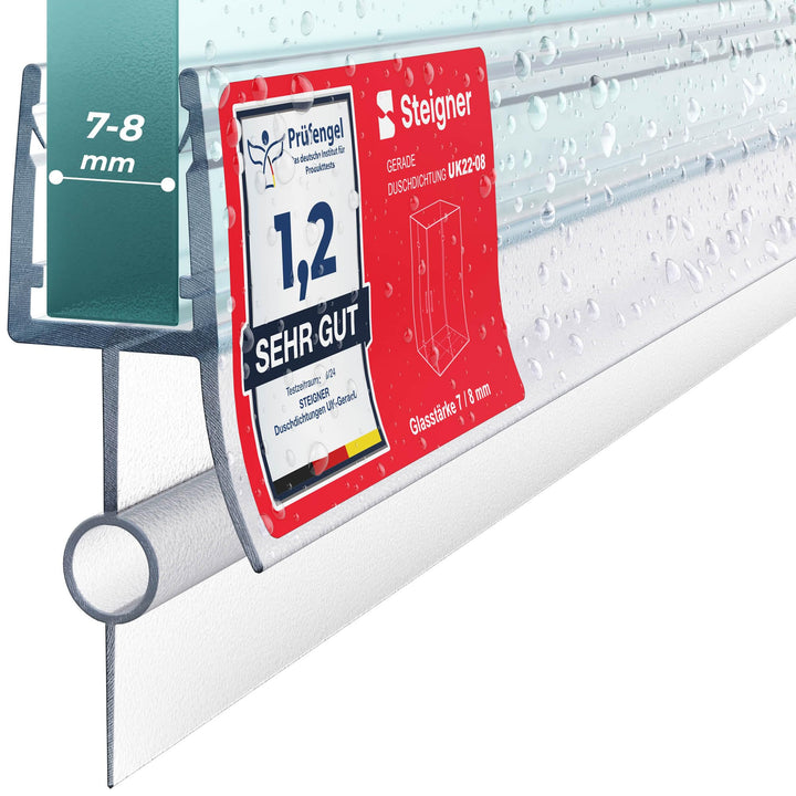 STEIGNER Duschdichtung, 140cm, Glasstärke 7/8 mm, Gerade PVC Ersatzdichtung für Dusche, UK22-08 Stär
