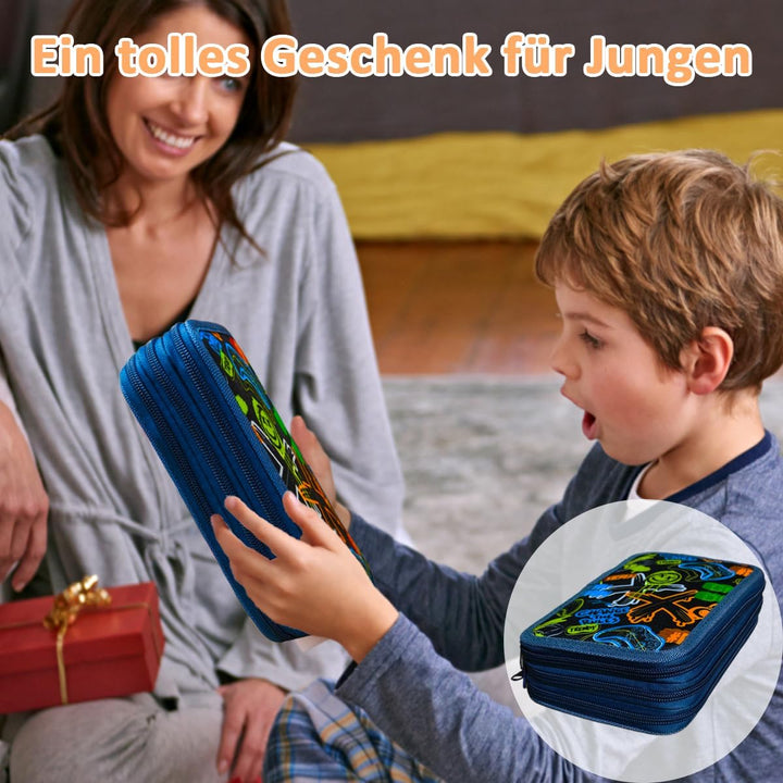 Federmappe Jungen,Mäppchen Jungs,Federtasche 3 Fächer,Federmäppchen Jungen,Federmappe Federmäppchen
