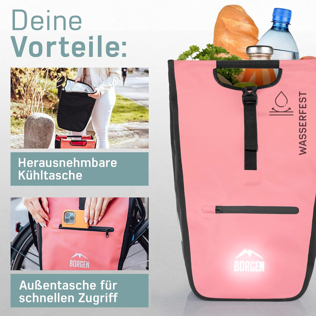 Borgen Fahrrad Einkaufstasche für Gepäckträger mit herausnehmbaren Kühleinsatz - Verwendbar als Gepä