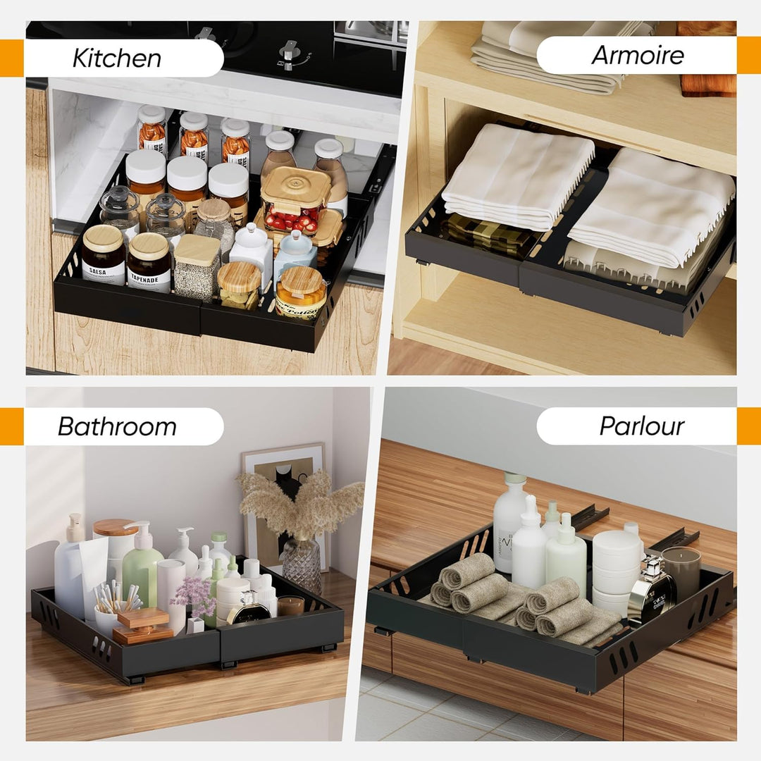 2 Pack erweiterbar Pull Out Cabinet Organizer Adhesive, Peel und Stick Slide Out Schubladen für Küch