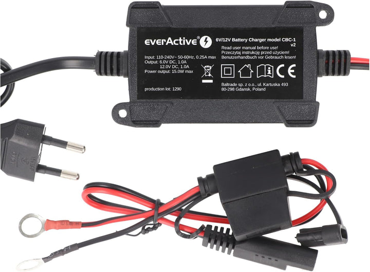everActive KFZ Motorrad Ladegerät vollautomatisch 6V 12V, Spannung 1A, Mikroprozessor, Miniatur-Auto