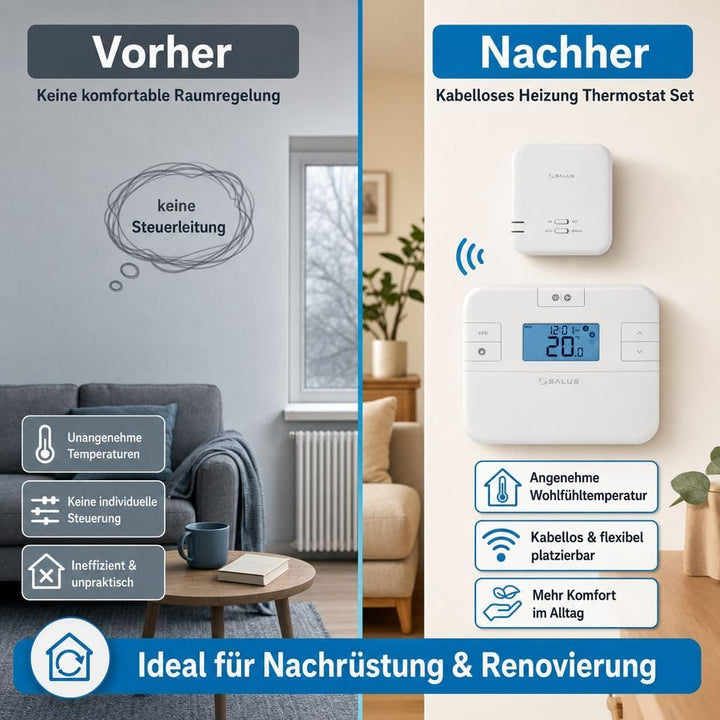 SmartHome Heizung Einzelraumregelung Digitaler Funk Raumthermostat mit Empfänger und 1 Stück Stellan