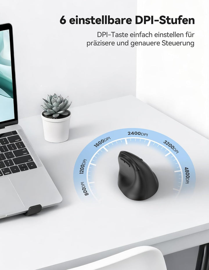 TECKNET Ergonomische Maus Bluetooth, 2.4G Wiederaufladbare Kabellos Vertikale Maus mit 4800 DPI, 3 G