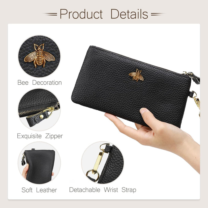 imeetu Women's Wristlet Clutch Leather Cell Phone Wallet Purse with Wrist Strap 1-schwarz, 1-schwarz