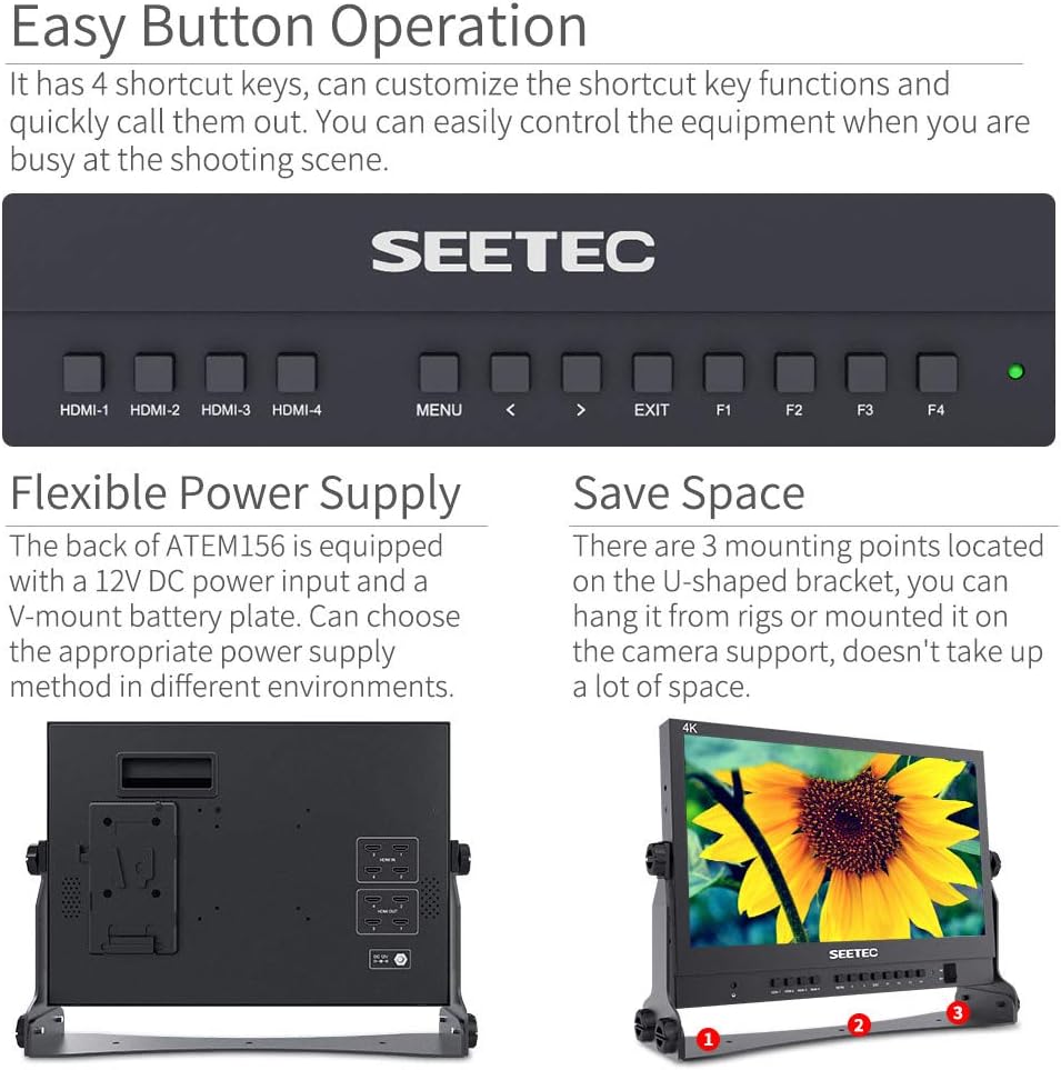 SEETEC ATEM156 15,6 Zoll-Live-Streaming Broadcast Director Monitor mit 4 HDMI-Eingängen und vierfach