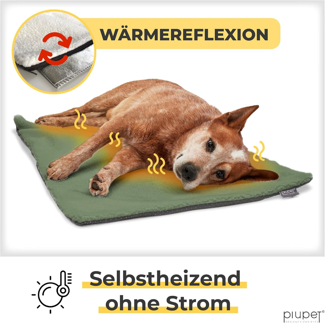 PiuPet® Selbstheizende Decke Hund I 90x60cm I Beheizbare Hundedecke I Selbstwärmende Hundedecke I He