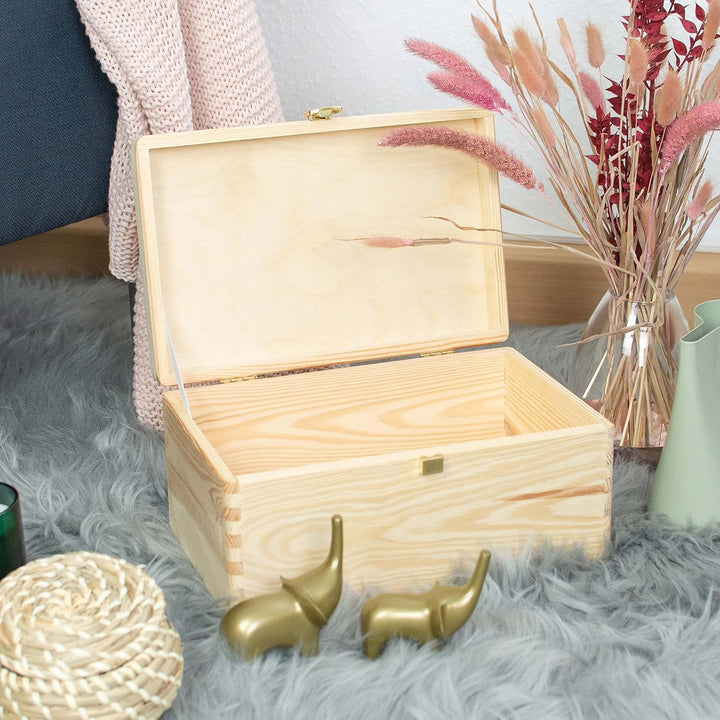 LAUBLUST Holzkiste mit Deckel & Schloss - 30x20x14cm, Natur - Aufbewahrungskiste | Erinnerungsbox, F