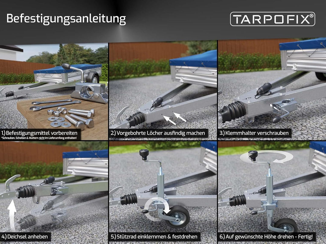 Stützrad Anhänger mit Vollgummireifen inkl. Stützradhalter (150kg Stützlast) | Stütz Rad für Hänger,
