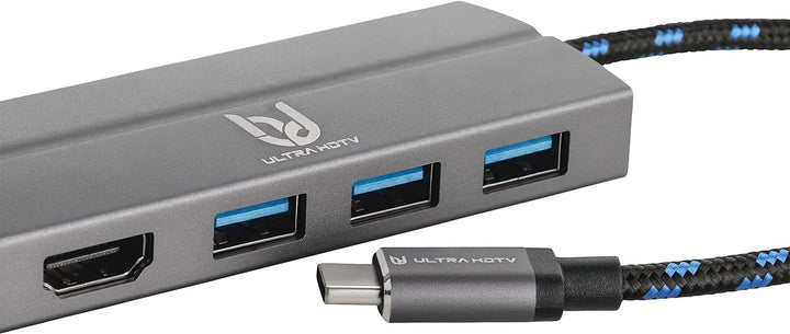 Ultra HDTV USB-C Multifunktions-Hub, edler Typ-C zu HDMI/USB Hub, 1x HDMI Buchse, 3X USB 3.0, grau