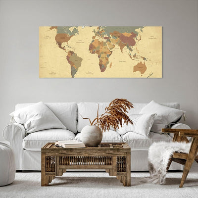 Wandbilder Dekoration Wohnzimmer Karte Welt Land Panorama Bilder auf Leinwand 120x50cm Leinwandbild