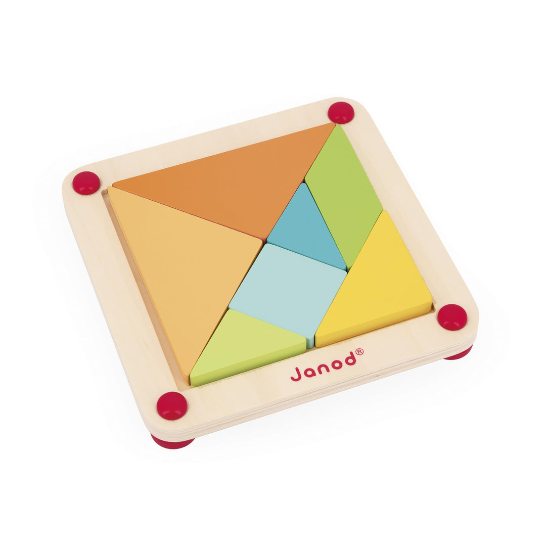 Janod - Essentiel - Das Tangram - Lernspiel aus Holz Babys und Kleinkinder - Farbe auf Wasserbasis -