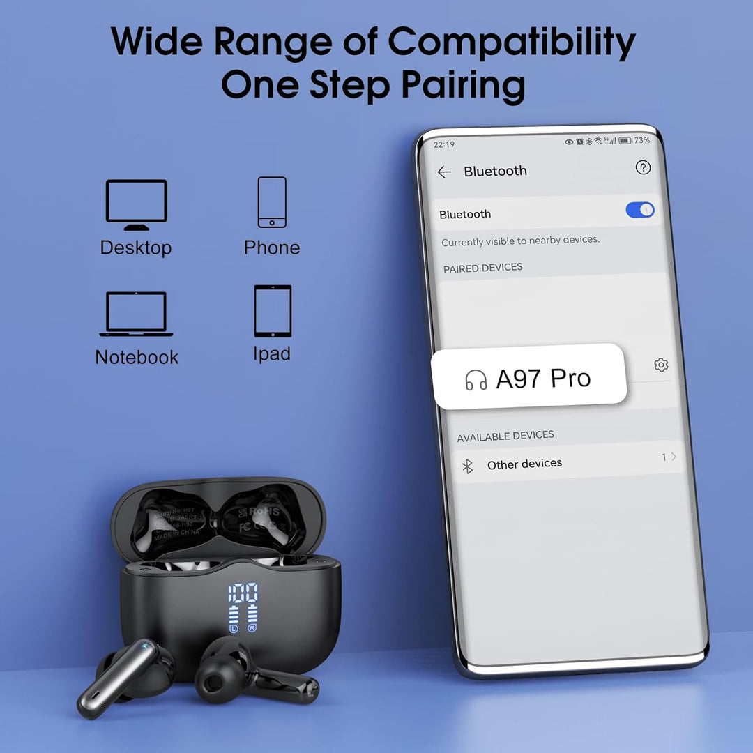 Bluetooth Kopfhörer, In Ear Kopfhörer Kabellos Bluetooth 5.4 mit 4 ENC Noise Cancelling Mics, 2025 K