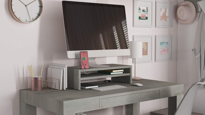 MOBILI FIVER, Monitorständer Riki, H.15 cm, Farbe: Grauer Beton, Laminiert, Made in Italy Altezza 15