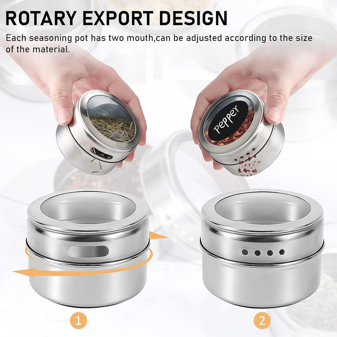 24 Stück Edelstahl Magnetische Gewürzdosen mit Deckeln, Magnet Gewürz Aufbewahrung Dosen Set mit 48