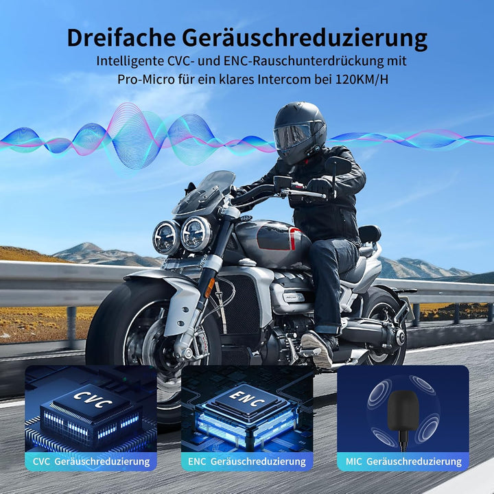 Fodsports FX8 AIR Motorrad Headset, Kommunikationssystem für bis zu 6 Motorräder mit 1500m Reichweit