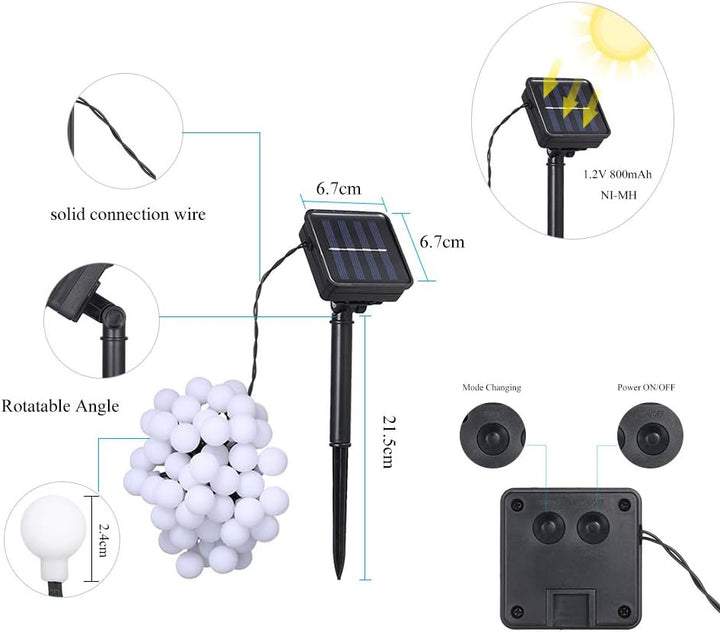 Tomshine Solar Lichterkette Aussen 50Leds, 6,9 Meter Solar Lichterkette Aussen mit 50 LED Kugel, 8 L