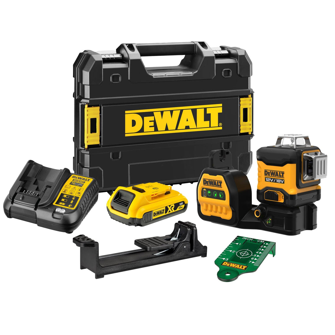 Dewalt 360° Akku-Multilinienlaser Grün DCE089D1G18 (selbstnivellierend, Genauigkeit +/- 3mm auf 10m,