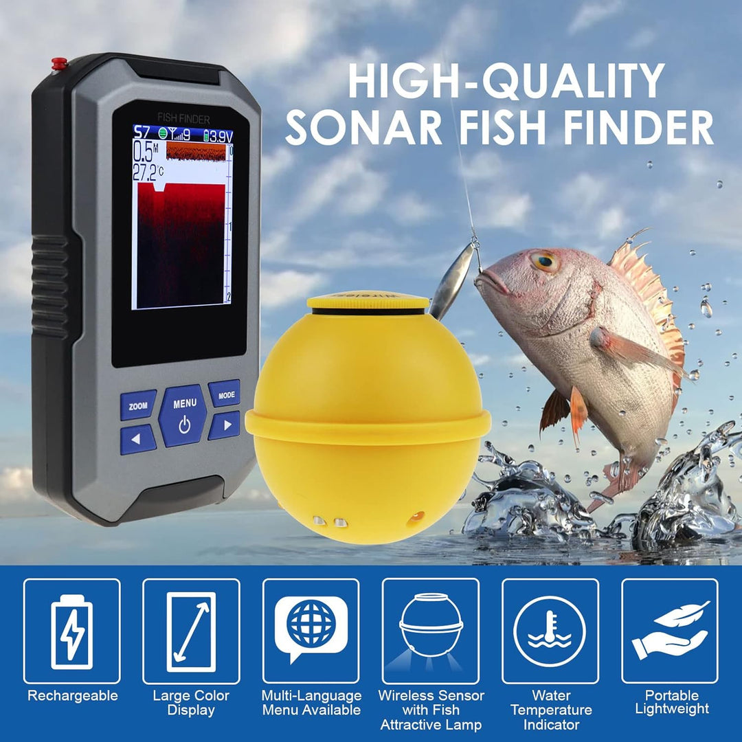 Fish Finder Wireless Sonar Sensor 125kHz Frequenz 45 Meter / 147 Fuss Tiefenalarm Funktion und gross