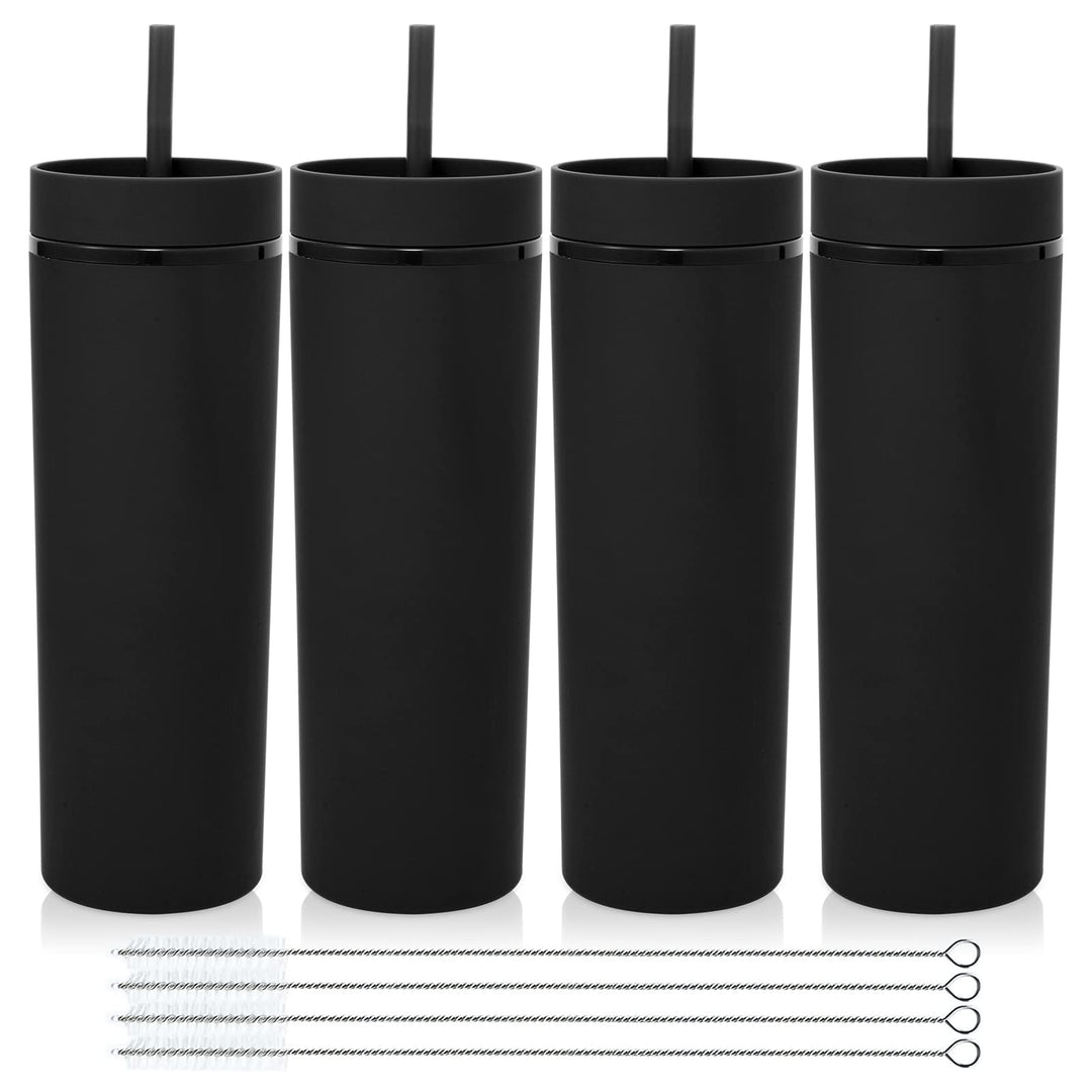 Volhoply 600 ml Trinkbecher mit Deckel und Strohhalm Viererpack,20oz Doppelwandiger Wiederverwendbar