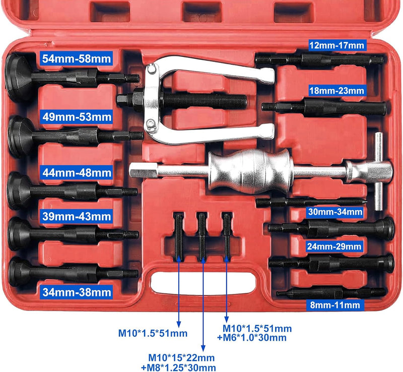 FreeTec 16 tlg Innenlager Abzieher Grundloch Lagerabzieher Werkzeug mit Gleithammer Satz (Rot), Rot