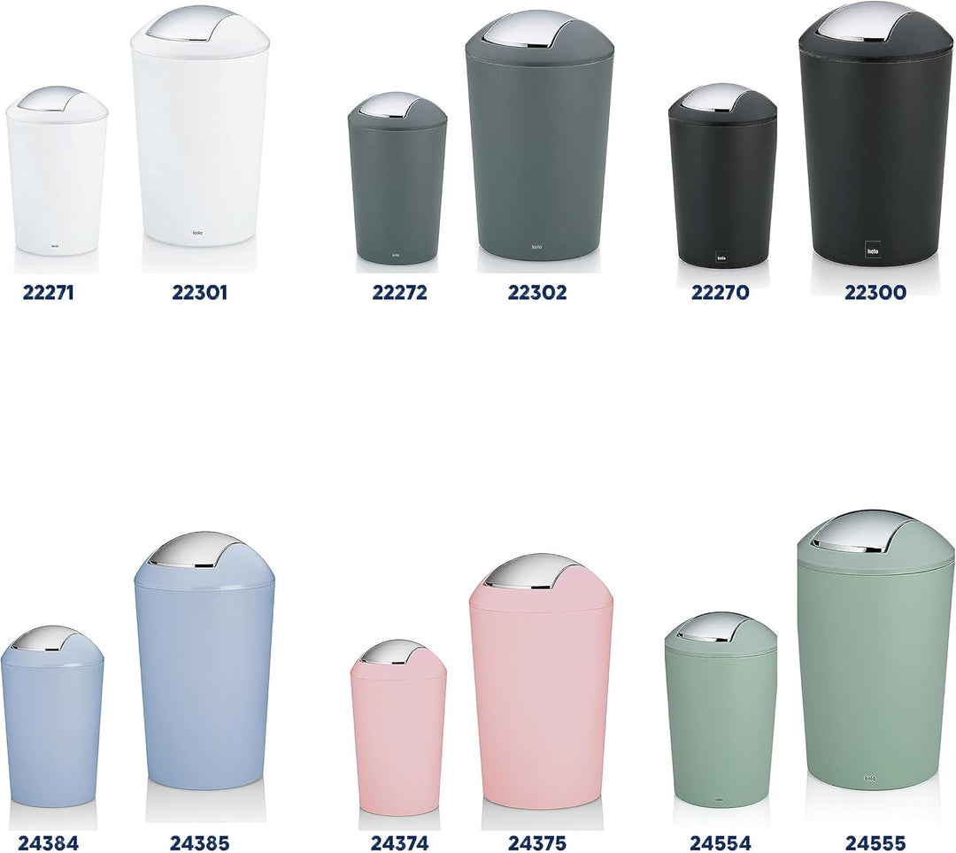 kela Schwingdeckeleimer grau, Kosmetikeimer 5l mit Schwingdeckel, Kunststoff, MARTA, Mülleimer Badez