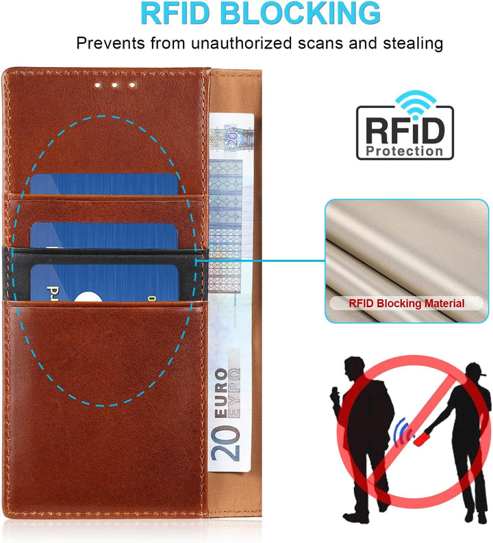LENSUN Echtleder Hülle für Samsung Galaxy S22 Ultra, Handyhülle [Echtes Leder][Kartenfach][RFID Schu