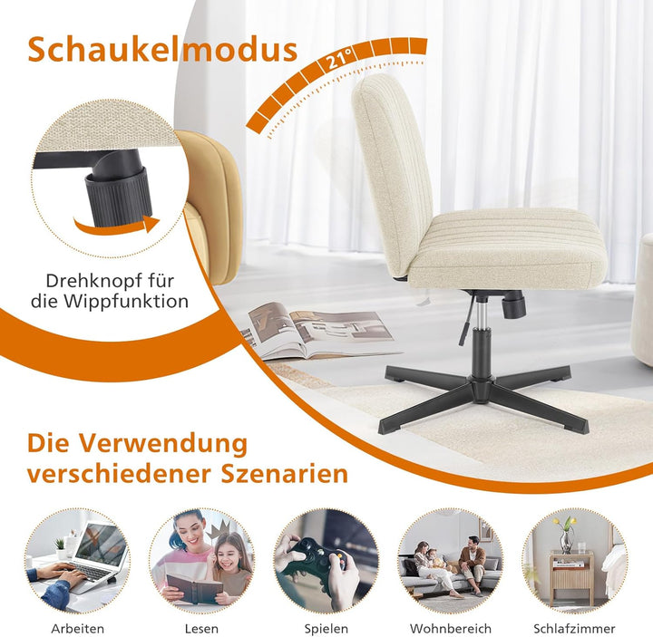 Sweetcrispy Bürostuhl Ohne Armlehnen, Schreibtischstuhl mit Stoffbezug, Lesesessel mit Breiterem Pol
