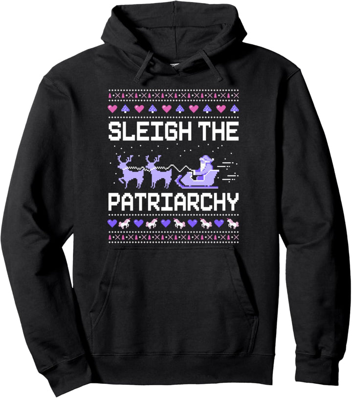 Schlitten The Patriarchy Feminist Feminism Ugly Christmas Pullover Hoodie