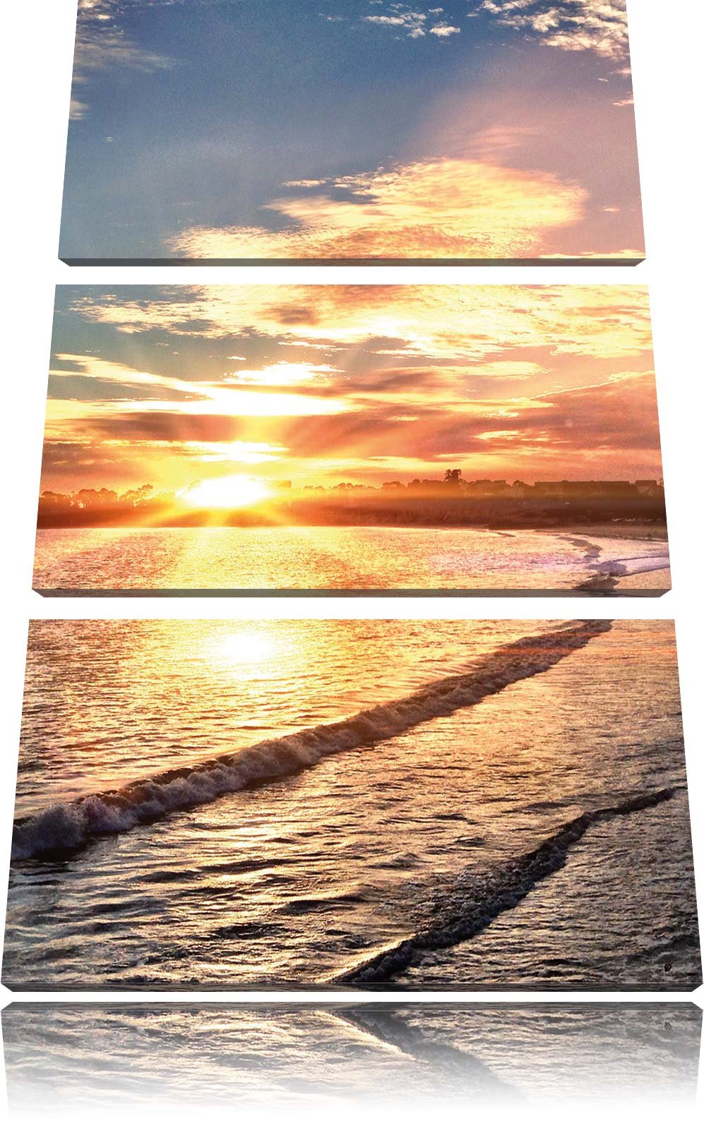 Pixxprint Los Angeles Beach / 3-Teilig/Gesamtmass 120cm Leinwandbild bespannt auf Holzrahmen/Wandbil