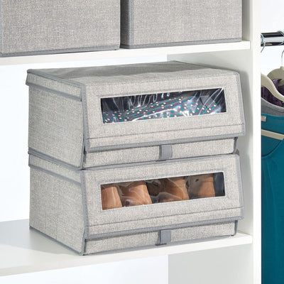 mDesign 4er-Set Schuhaufbewahrung aus Kunstfaser (gross) - stapelbare Schuhbox mit Sichtfenster, Kle