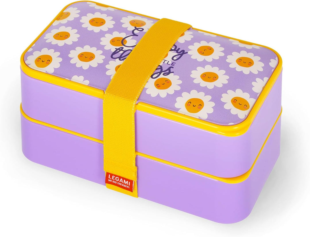 Legami - Lunchbox mit 3 Besteckn, Daisy, Lunchbox, Fassungsvermögen 1200 ml, auslaufsicher, mikrowel