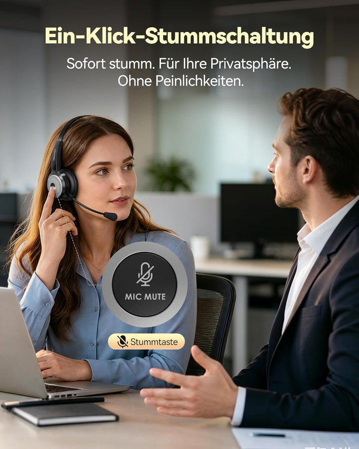 TECKNET Bluetooth Headset mit Mikrofon, PC Headset mit AI Rauschunterdrückung, kabelloses Headset mi