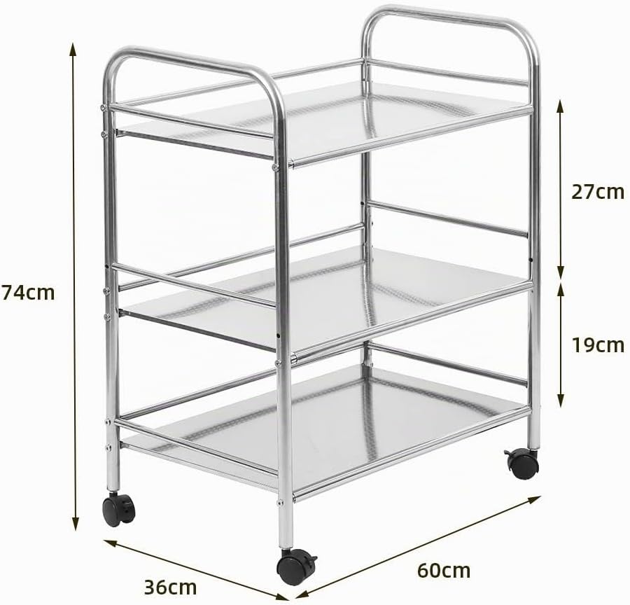 LANTUS Edelstahl Küchenwagen 3 Etagen Servierwagen Bad-Rollwagen-61 * 36 * 75 cm dreischichtiger Gew