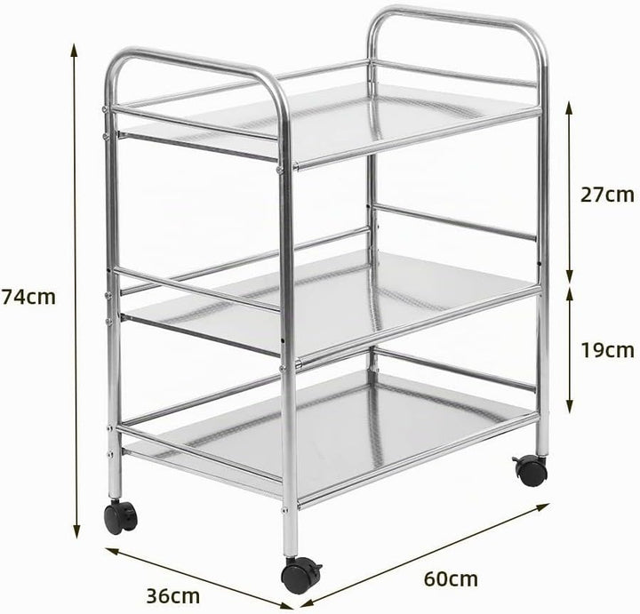 LANTUS Edelstahl Küchenwagen 3 Etagen Servierwagen Bad-Rollwagen-61 * 36 * 75 cm dreischichtiger Gew