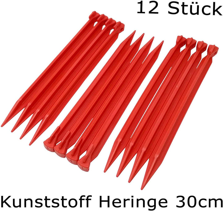 ToCi 12 x Kunststoff-Heringe 30 cm – Lange Zeltnägel mit T-Profil & Öse in Rot - Zeltbefestigung für